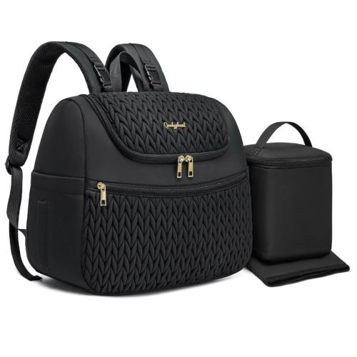 Breast Pump Bag for Spectra S1/S2 & Medela – Insulated Cooler Bag, 14" Laptop Sleeve, Diaper Backpack with Changing Pad – Lightweight, Water-resistant & Stylish for Work, Travel, Black
