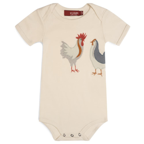 Chicken Appliqué Organic Cotton Short Sleeve One Piece | MILKBARN Kids | Organic and Bamboo Baby Clothes and Gifts