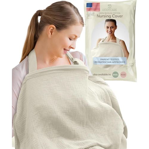 Kiddycare Nursing Cover, Muslin Cotton Privacy Nursing Covers, Gentle on Baby's Skin, Discreet Breastfeeding Covers for Nursing Moms, Breathable Nursing Cover Up for Breastfeeding Essentials (Cream)
