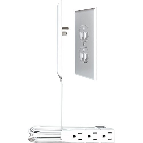 Sleek Socket for Inverted Receptacles, Ultra-Thin Outlet Concealer with Cord Concealer Kit, 3 Outlet Power Strip, 8-Foot Cord, Universal Size (for Outlets with Round Ground Pin Above Flat Pins)
