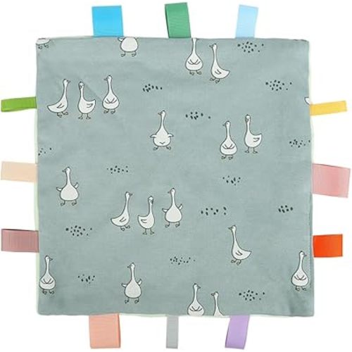 Baby Tags Security Blanket, Sensory Soothing Blanket with Tags,Dotted Backing Taggies Blanket for 3-12 Months Boys and Girls. (Duck)
