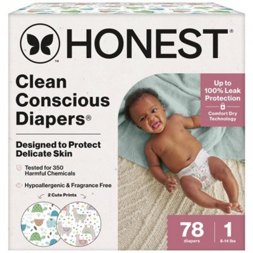 The Honest Company Clean Conscious Disposable Diapers - Above It All & Barnyard Babies - Size 1 - 78ct