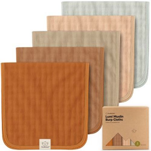 5pk Lumi Muslin Burp Cloths for Baby Boys, Girls, Organic Baby Burp Cloths, Burping Cloths for Babies (Spice)