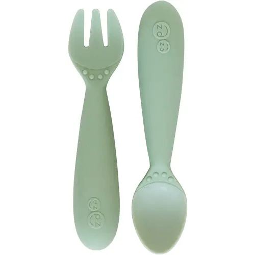 ezpz Mini Utensils (Fork & Spoon in Sage) - 100% BPA Free Fork and Spoon for Toddlers First Foods + Self-Feeding - Designed by a Pediatric Feeding Specialist - 12 Months+