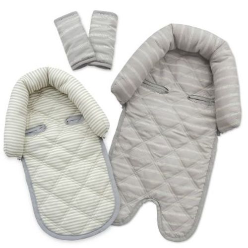 GoldBug Duo Car Seat Head Support and Strap Cover - Car Seat Insert for Baby - Gray Ticking Stripe