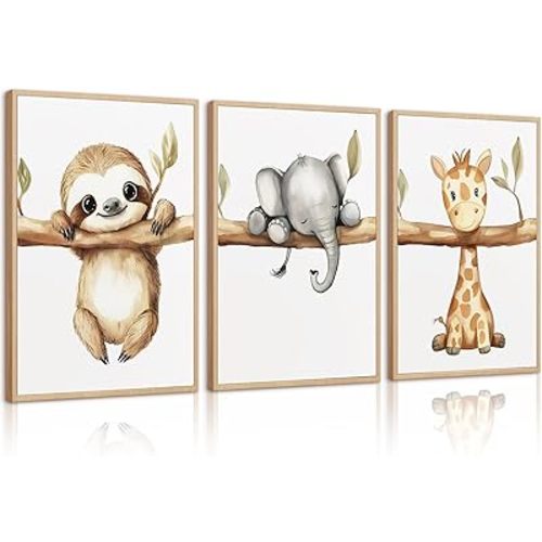 Nursery Animal Wall Art Decor Baby Boy Room Pictures Jungle Safari Nursery Canvas Wall Decor Woodland Animal Poster Jungle Elephant Prints Artwork for Boy Kids Girl Bedroom 12x16x3 Inch Unframed