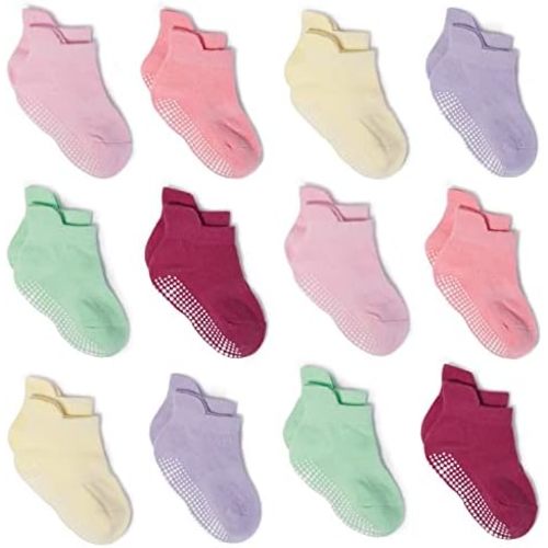 Zaples Baby Non Slip Grip Ankle Socks with Non Skid Soles for Infants Toddlers Kids Boys Girls