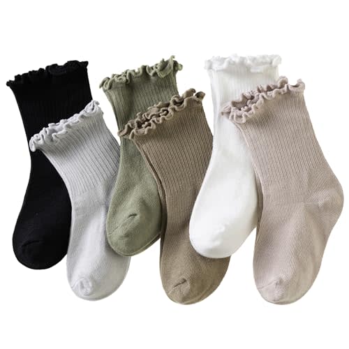 Velice Baby Girls Ruffle Socks Infant Toddler Girls Frilly Dress Cute Crew Socks 6 Pairs