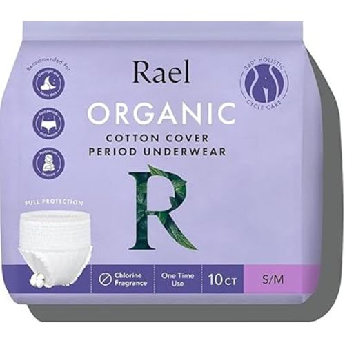 Rael Disposable Underwear for Women, Organic Cotton Cover - Postpartum Essentials, Leak Locker, Unscented, Maximum Coverage (Size S-M, 20 Count)