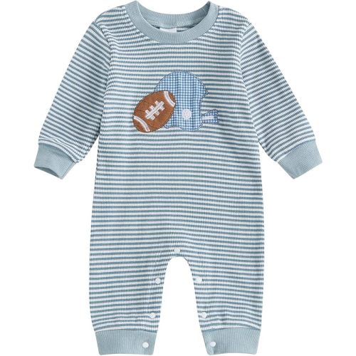 Baby Football Outfit Waffle Knit Long Sleeve Jumpsuit 0-3m
