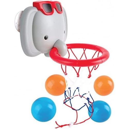 Hape Bath Time Basketball Elephant Pal | Bathtub Shooting Game, 1 Hoop with Suction Cups and 4 Balls, for Children 18 Months+