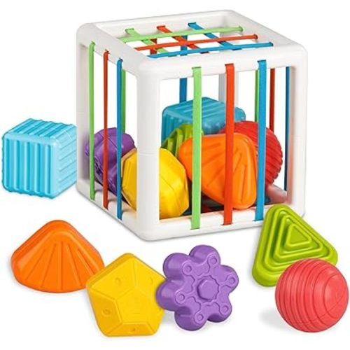 Montessori Toys for 1 Year Old, Cube & 6 Sensory Shape Blocks, Baby Toys 12-18 Months, Developmental Infant Birthday Gifts for Learning Toddler Age 1 2 3