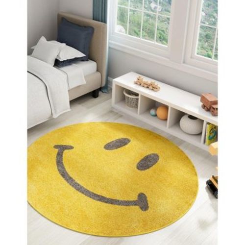 Unique Loom Whimsy Kids Collection Area Rug - Smilie (2' 2" Round Yellow/Blue)