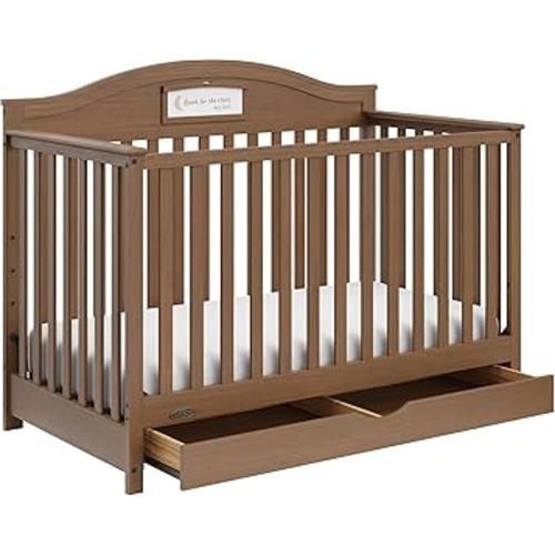 Graco Story 5-in-1 Convertible Crib with Drawer – GREENGUARD Gold Certified Wood Crib, Converts to Toddler Bed, Daybed, Full-Size Bed, Nursery Storage Drawer, Reversible Headboard (Hazelnut)