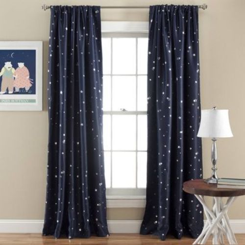 2pk 52"x84" Room Darkening Star Curtain Panels Navy - Lush Décor: Modern Kids Living Room Curtains, Polyester