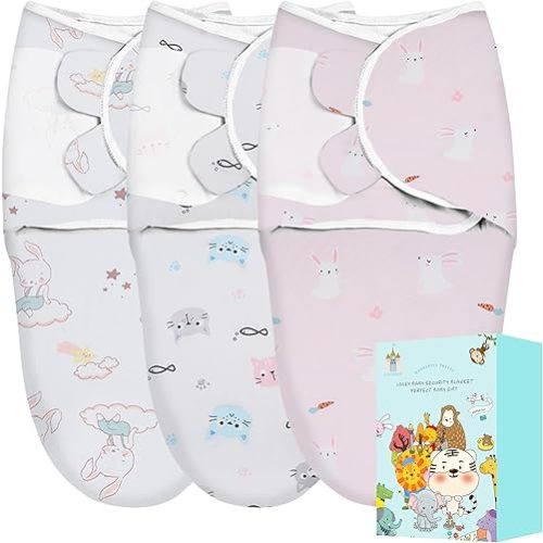 Cute Castle 3-Pack Baby Swaddle Sleep Sacks - Perfect Boxs - Newborn Swaddle Sack - Ergonomic Baby Swaddles Warp Blanket for Boys and Girls (Small 0-3 Months), Pink Rabbit, Little Cat, White Rabbit