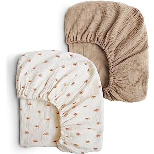 Konssy 2 PCS Muslin Fitted Crib Sheets 100% Cotton Baby Crib Sheets for Standard Crib Mattress (28 X 52 Inches), Soft and Breathable for Boys, Girls