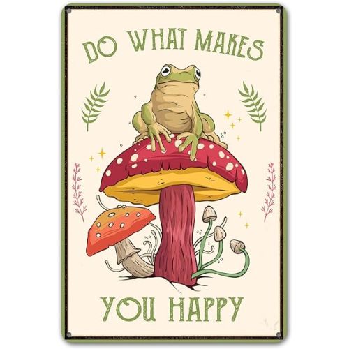 Funny Frog Mushroom Decor Metal Sign: Cute Cottagecore & Forest Decor for Bathroom, Kitchen, Bedroom, and Home, 12 x 8 Inch (247)