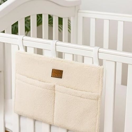 Adm&Eve Vintage Nursery Decor Hanging Diaper Caddy -Teddy Material large crib caddy Organizer for Baby Carrier, Stroller & Changing Table, Hanging Diaper Organizer attachment for Boys & Girls