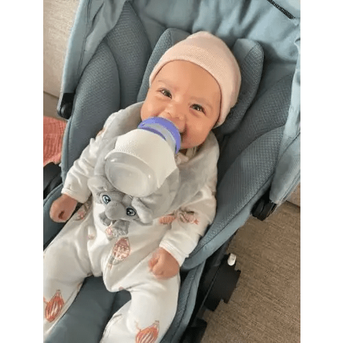 Our Fuzzy Feeder Bottle Holder for Self Feeding - Velcro Closure System for Secure and Adjustable Fit - Adorable Baby Friend for Feeding and Playtime (Elephant), Brown