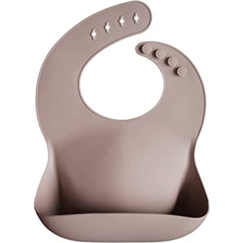 mushie Silicone Baby Bib | Adjustable Fit Waterproof Bibs (Warm Taupe)