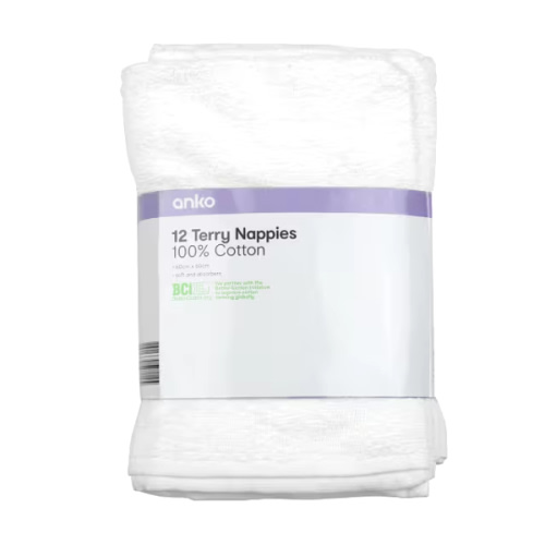 12 Pack Cotton Terry Nappies