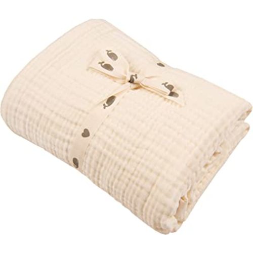 Muslin Blankets, Baby Toddler Quilt, 4 Layers, 100% Cotton Stroller Blanket, Hypoallergenic, Super-Soft, Breathable and Lightweight Swaddle, Nursery & Crib Blanket, Large (47 X 35 inch) (Vanilla Ice)