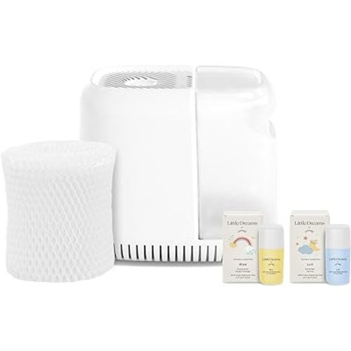 Canopy Nursery Humidifier, White Nursery Humidifier, 36 HR Run Time, 2.5L Capacity Tank - Produces Clean, Filter Moisture to Hydrate Baby Nursery. Includes Two Aromas Power Cord & Adapter