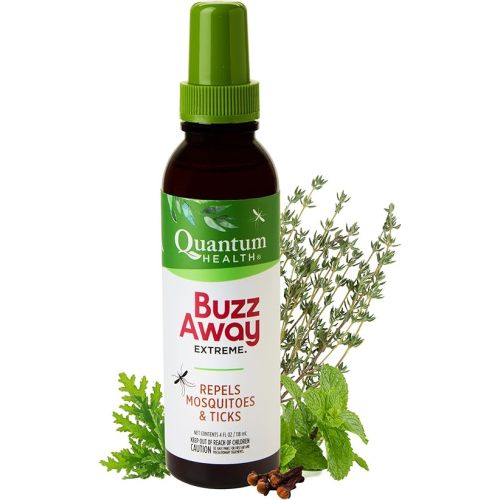 Quantum Buzz Away Extreme Tick & Mosquito Repellent - Powerful DEET Free Peppermint & Citronella Oil Outdoor Bug Spray Repels Bugs Off Your Skin, Kids Safe Insect Repellent - 4 fl oz