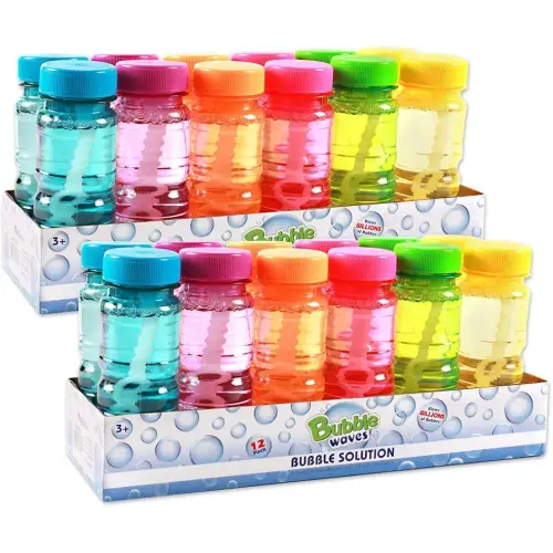 Big Bubble Bottle 24 Pack - 4oz Blow Bubbles Solution Novelty Summer Toy - Activity Party Favor Assorted Colors Set