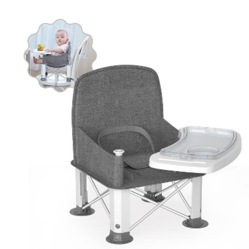 BabyBond Baby Travel Booster Seat with Double Tray, Gray