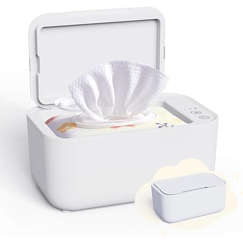 Baby Wipe Warmer, Wipe Warmer and Baby Wet Wipes Dispenser, Wipes Warmer for Newborn Baby Evenly Heated, Portable Wipe Warmer Smart Control, Diaper Warmer Large Capacity Wipe Dispenser Nursery (White)