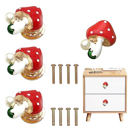 LLDYNW 4 pcs Mushroom Shapes Drawer knobs Door Handles Single Hole Pulls Handles Gold Dresser Pulls for Dresser Drawers for Cabinet Closet Drawer Dresser Wardrobe Cupboard