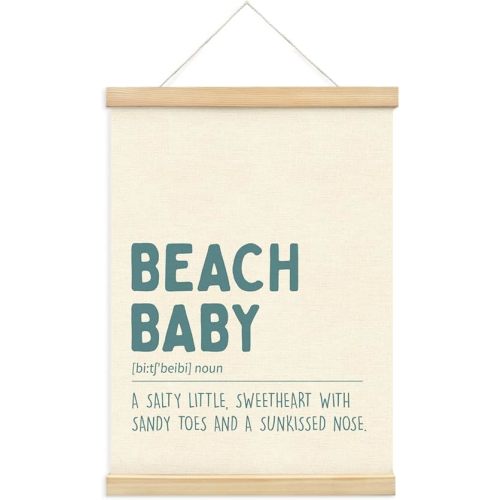 PLKMN Coastal Nursery Wall Art with Wooden Poster Hanger, Beach Baby Decor for Toddler Kids Room Bedroom Playroom, Baby Boy Decor, 12x16 Inch