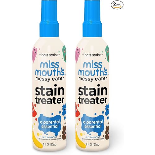 Miss Mouth's Messy Eater Stain Treater Spray - 4oz 2 Pack Stain Remover - Newborn & Baby Essentials - No Dry Cleaning Food, Grease, Coffee Off Laundry, Underwear, Fabric - 2 pack