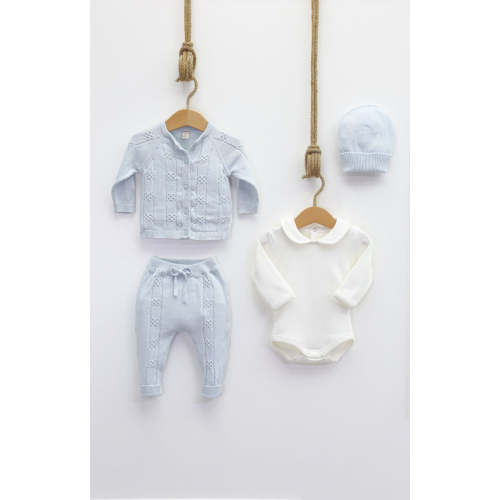 Beautiful Baby Blue Knitted Baby 4 piece set(Jumper/Trousers/Hat/Bodysuit)