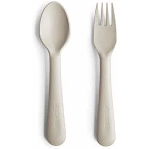 mushie Flatware Fork and Spoon Set for Kids | Made in Denmark (Ivory)
