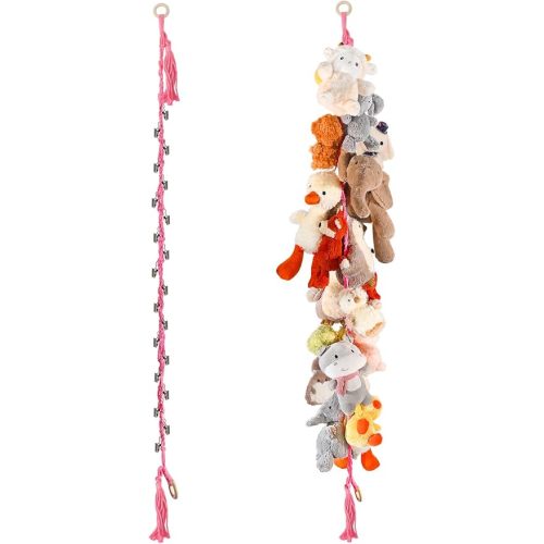 80" 2-Pack Cotton Hanging Storage Chain For Stuffed Animals Storage with 20 Metal Clips, Stuffed Animal Organizer Chain for Wall Corner Nursery Play Room, Pink