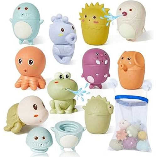 Bath Toys for Babies 6-12 Months, 10PCS Mold Free Baby and Toddler Bath Toy Squirts Ocean Animals Bathtub Float Toy, Easy to Clean, Eco-Friendly Non Toxic Water Table Toys
