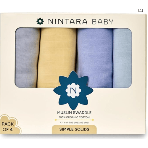 Nintara Baby Extra-Large Swaddle - 100% Organic Premium Muslin Cotton, 47" x 47" (119 cm x 119 cm)