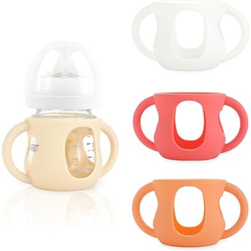 4-Pack Silicone Sleeves for Philips Avent Glass Bottles, BPA-Free Drop-Resistant Baby Bottle Sleeves with Handles, Compatible with Philips Avent Natural Glass Baby Bottles (4 oz)