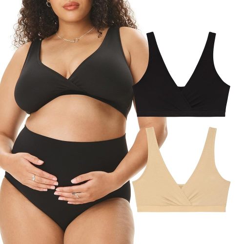 Motherhood Maternity Women's Soft Cotton Spandex Wrap Front Maternity & Nursing Sleep Bralette Bra S-3x