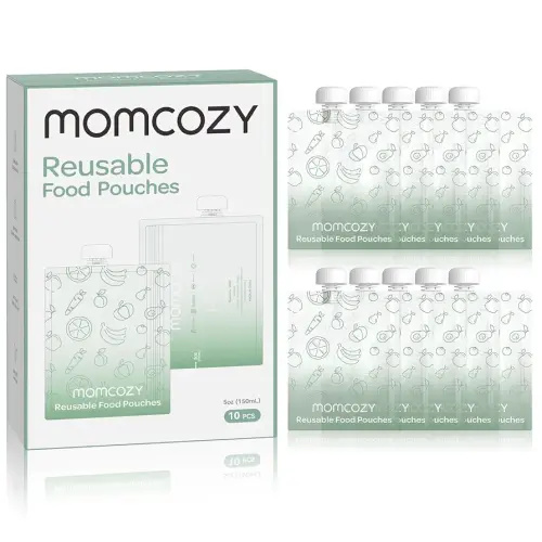 Momcozy Reusable Baby Food Pouches for Toddlers,BPA Free Plastic,Food Safe,Freezer Safe,Refillable for Applesauce Yogurt & Puree Squeeze Pouch,10 packs,5oz