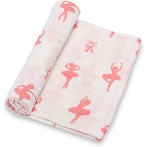 LollyBanks Baby Blanket, 100% Cotton Muslin Swaddle Blanket, Soft Baby Girl Blanket 47 x 47 Inches, Nursery Swaddling Blankets for Girls, Baby Essentials, Registry (Ballet Print, Dance)