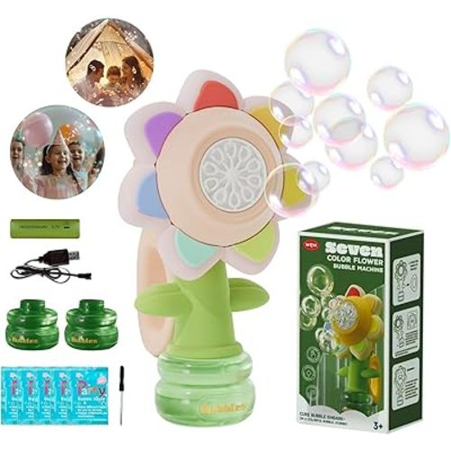 Bubble Machine for Kids, Automatic Sunflower Bubble Maker for Toddlers, Portable Battery Operated Bubble Toys for Indoor Outdoor Birthday Party -Pink