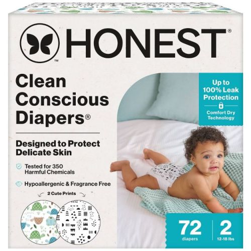 The Honest Company Clean Conscious Diapers -Turtle Time + Pattern Play - Size 2 - 72ct