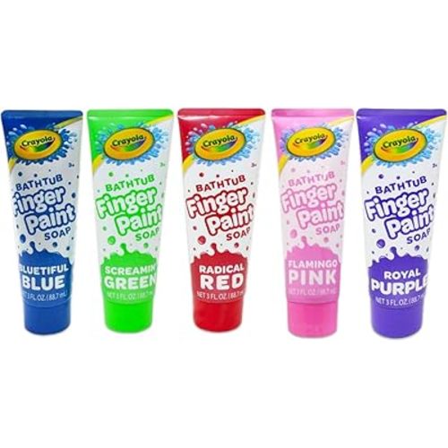 Crayola Bathtub Fingerpaint 5 Color Variety Pack, 3 Ounce Tubes (Bluetiful Blue, Screamin' Green, Radical Red, Flamingo Pink, Royal Purple)