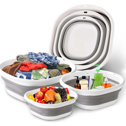 Mirdinner Collapsible Dish Tub 3 Pack(3/6/10L), Foldable Collapsible Wash Basin, Space-Saving Collapsible Sink Camping, Collapsible Basin for Dishing, Fruit, Beverage Tubs, Camping