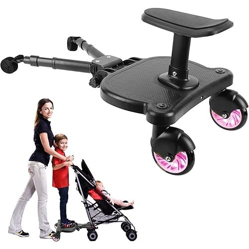 2026 New-Universal Stroller Board with Detachable Seat, 2in1 Sit and Stand Stroller Connectors for Most Strollers, Holds Children Up to 55 LBs Stroller Standing Board(Pink)