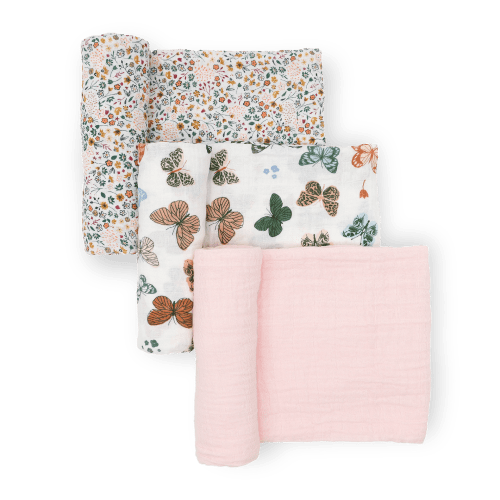 Cotton Muslin Swaddle Blanket 3 Pack - Butterflies